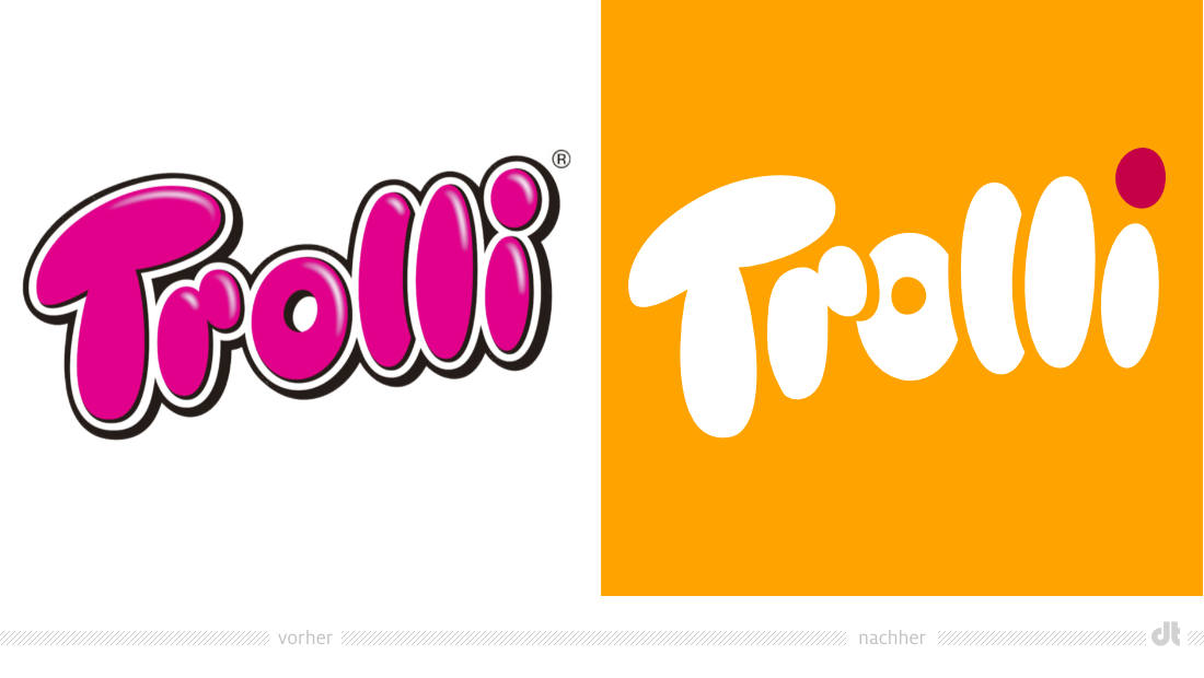 Trolli Logo – vorher und nachher, Bildquelle: Trolli, Bildmontage: dt