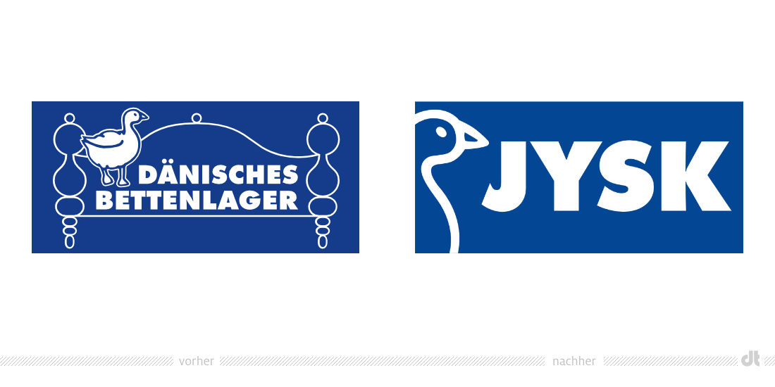 Dänisches Bettenlager / JYSK Logo – vorher und nachher
