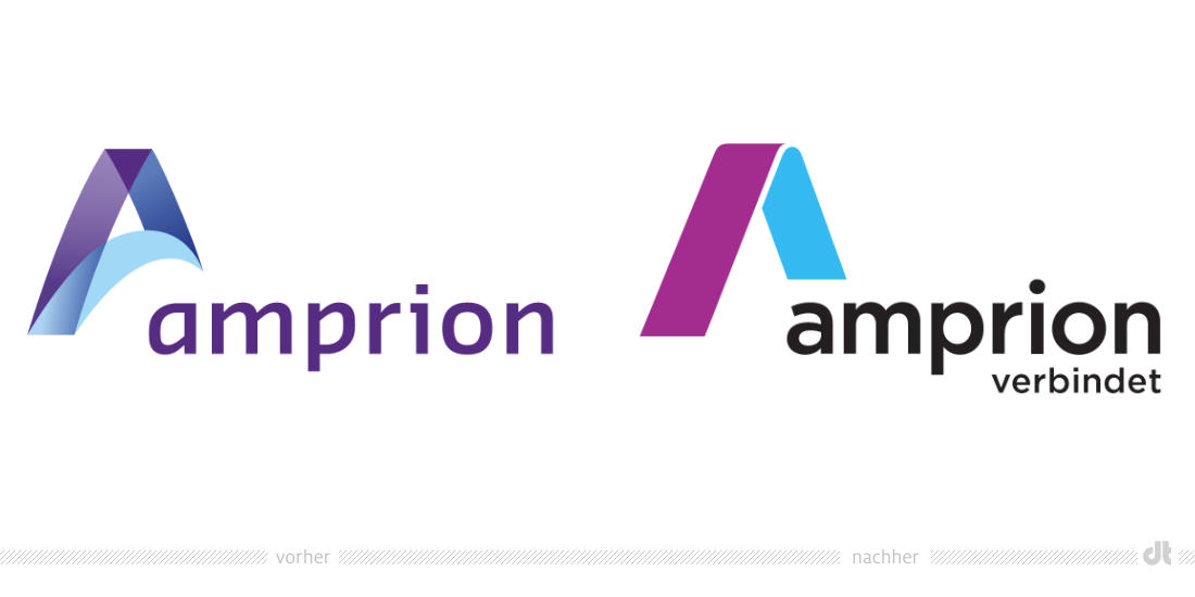 Amprion Logo – vorher und nachher, Bildquelle: Amprion, Bildmontage: dt