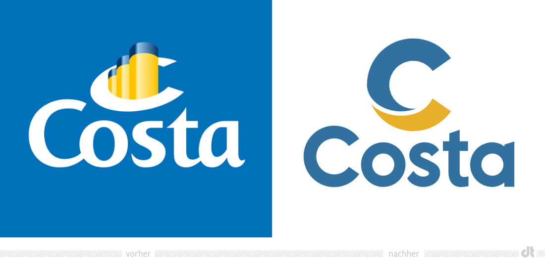 Costa Kreuzfahrten Logo – vorher und nachher, Bildquelle: Costa Kreuzfahrten, Bildmontage: dt