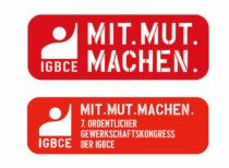 IG BCE Logovarianten mit Font „Overspray“