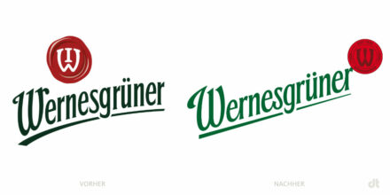 Wernesgrüner Schriftzug – vorher und nachher, Bildquelle: Carlsberg, Bildmontage: dt