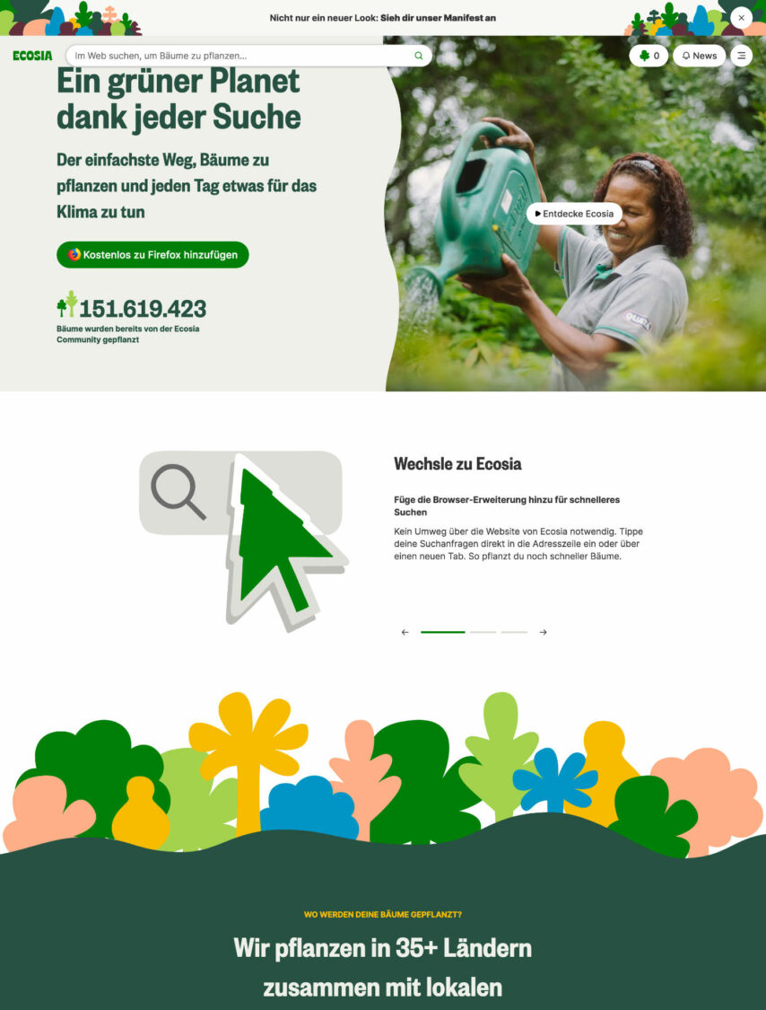 Ecosia Suchmaschine Website