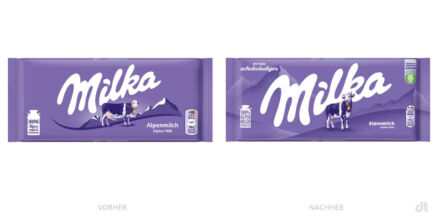 Milka Tafelschokolade Alpenmilch 100 g – vorher und nachher