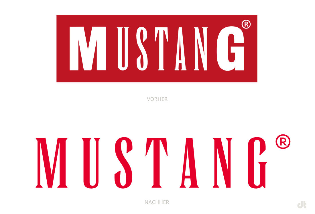 Mustang Jeans Logo – vorher und nachher