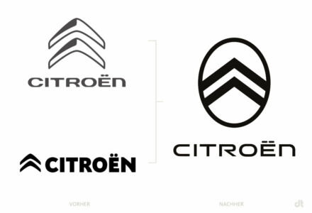 CitroÃ«n Logo – vorher und nachher, Bildquelle: Citroen/Stellantis, Bildmontage: dt