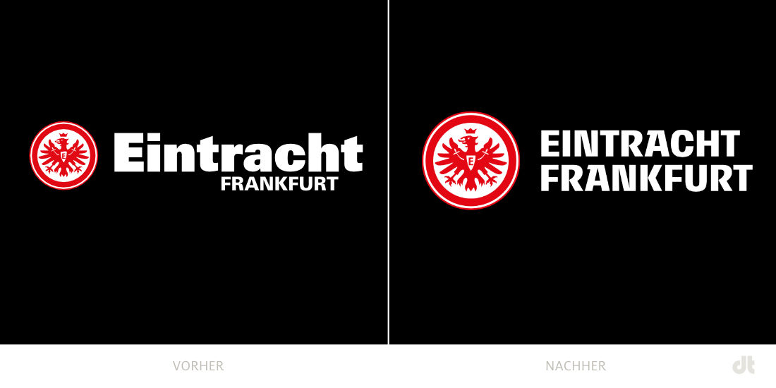 Eintracht Frankfurt Logo – vorher und nachher, Bildquelle: Eintracht Frankfurt, Bildmontage: dt