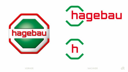 Hagebau Logo – vorher und nachher, Bildquelle: Hagebau, Bildmontage: dt