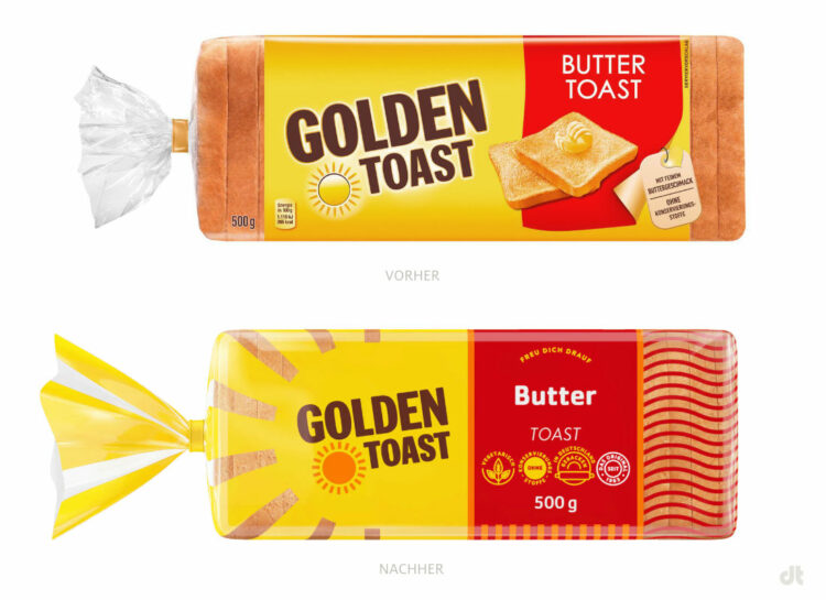Golden Toast Buttertoast 500g – vorher und nachher, Bildquelle: Lieken, Bildmontage: dt