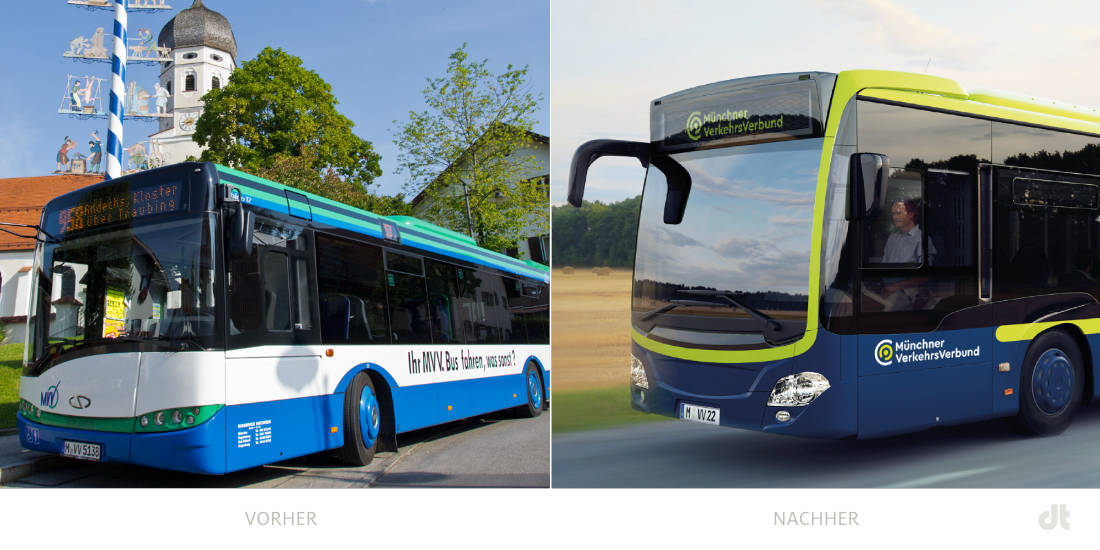MVV Bus – vorher und nachher, Bildquelle: Münchner Verkehrsgesellschaft, Bildmontage: dt