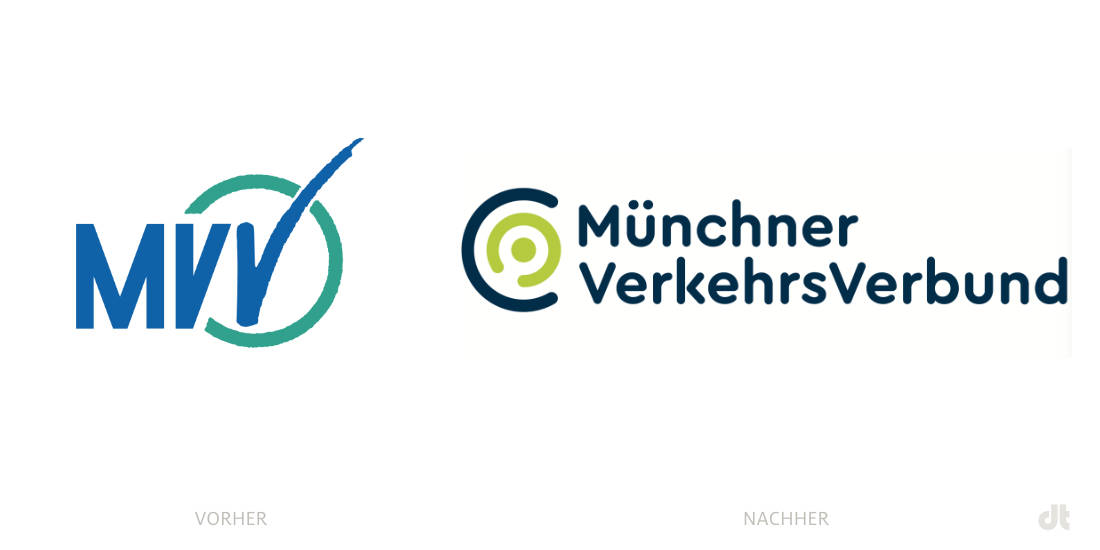 MVV Logo – vorher und nachher, Bildquelle: Münchner Verkehrsgesellschaft, Bildmontage: dt