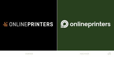 Onlineprinters Logo – vorher und nachher, Bildquelle: Onlineprinters, Bildmontage: dt