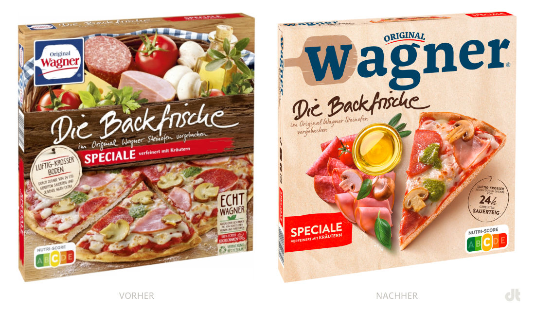Original Wagner Die Backfrische Speciale – vorher und nachher, Bildquelle: Nestle Wagner, Bildmontage: dt