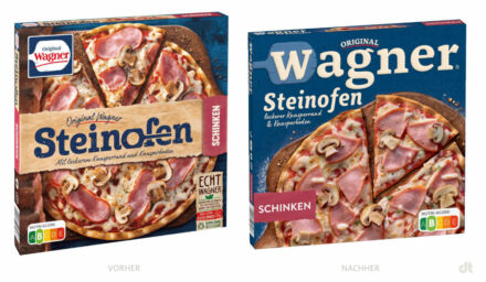 Original Wagner Steinofen Pizza Schinken – vorher und nachher, Bildquelle: Nestle Wagner, Bildmontage: dt