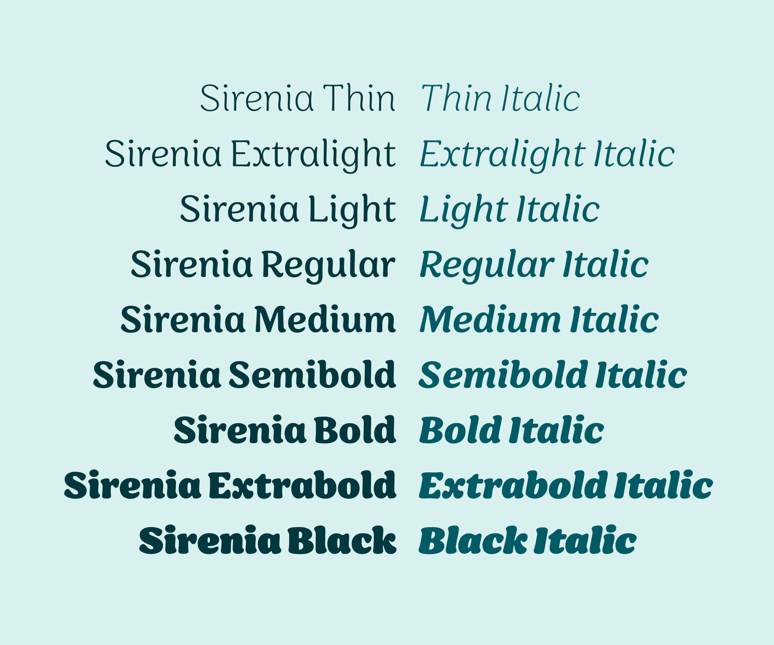 Sirenia Weights and Styles, Quelle: Floodfonts