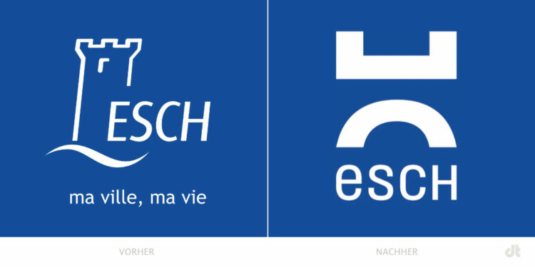 Esch Stadtlogo – vorher und nachher, Bildquelle: l’Administration Communale de la Ville d’Esch-sur-Alzette, Bildmontage: dt