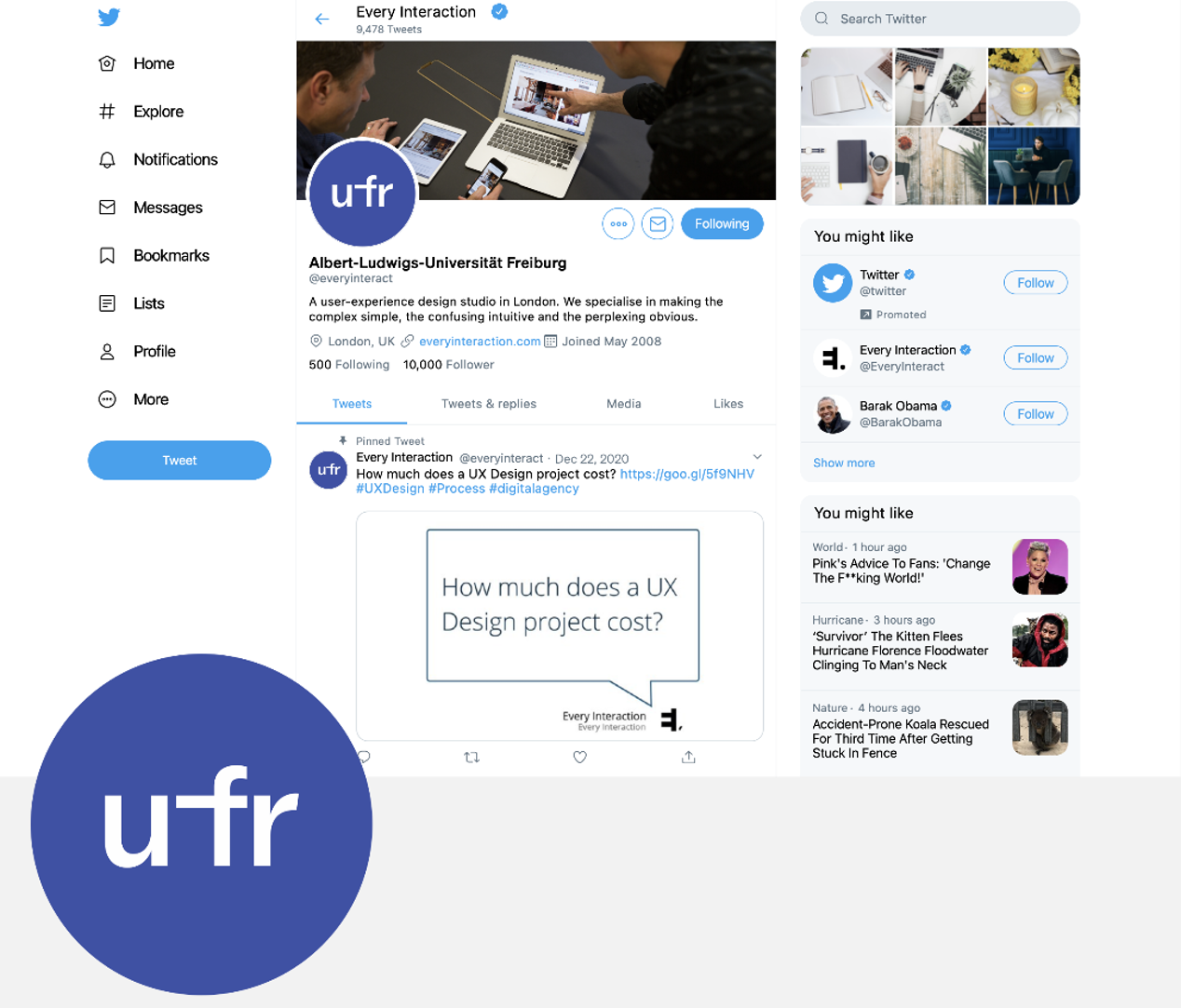 Uni Freiburg neues Corporate Design Anwendungsbeispiel Twitter, Quelle: Uni Freiburg