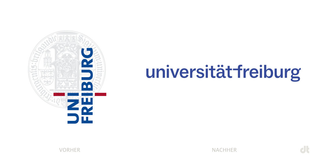 Uni Freiburg Logo – vorher und nachher, Bildquelle: Uni Freiburg , Bildmontage: dt