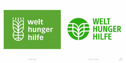 Welthungerhilfe Logo – vorher und nachher, Bildquelle: Welthungerhilfe, Bildmontage: dt
