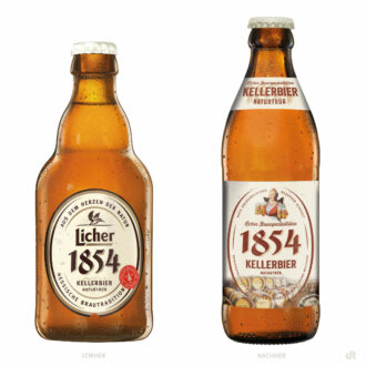Licher 1854 Kellerbier 0,33l Flasche – vorher und nachher, Bildquelle: Bitburger Braugruppe, Bildmontage: dt