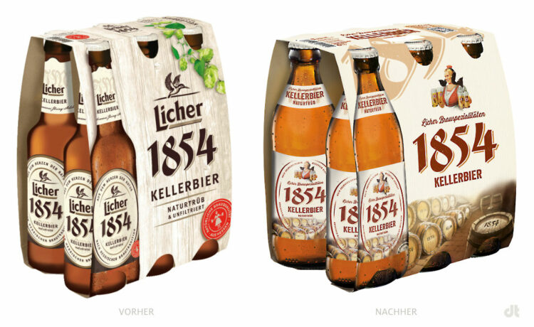 Licher 1854 Kellerbier 6 x 0,33l – vorher und nachher, Bildquelle: Bitburger Brauerei, Bildmontage: dt