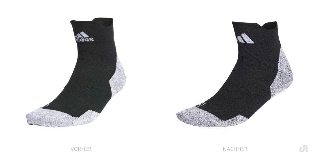 Adidas Socken – vorher und nachher, Bildquelle: Adidas, Bildmontage: dt