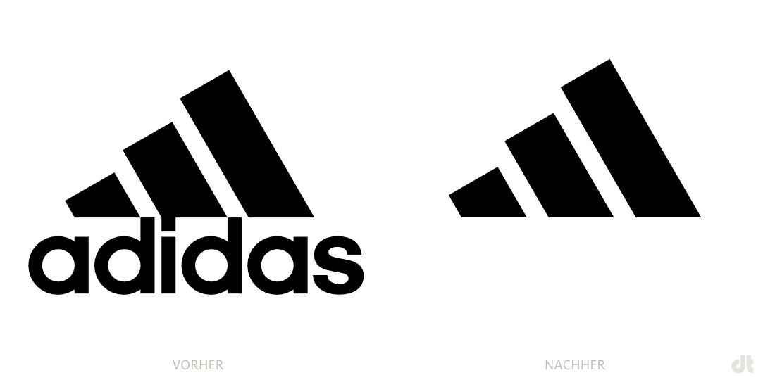Adidas Logo – vorher und nachher, Bildquelle: Adidas, Bildmontage: dt