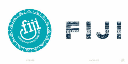 Fiji Logo – vorher und nachher, Bildquelle: Fiji Tourism Board, Bildmontage: dt