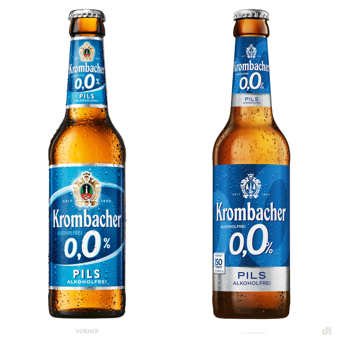 Krombacher Pils 0,0% alkoholfrei – vorher und nachher, Bildquelle: Krombacher, Bildmontage: dt
