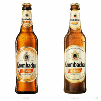 Krombacher Weizen Longneck 0,33l – vorher und nachher, Bildquelle: Krombacher, Bildmontage: dt