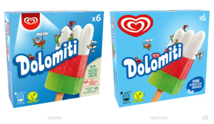 Langnese Dolomiti – vorher und nachher, Bildquelle: Unilever, Bildmontage: dt