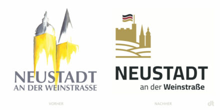 Neustadt an der Weinstraße Logo – vorher und nachher, Bildquelle: Stadtverwaltung Neustadt an der Weinstraße, Bildmontage: dt