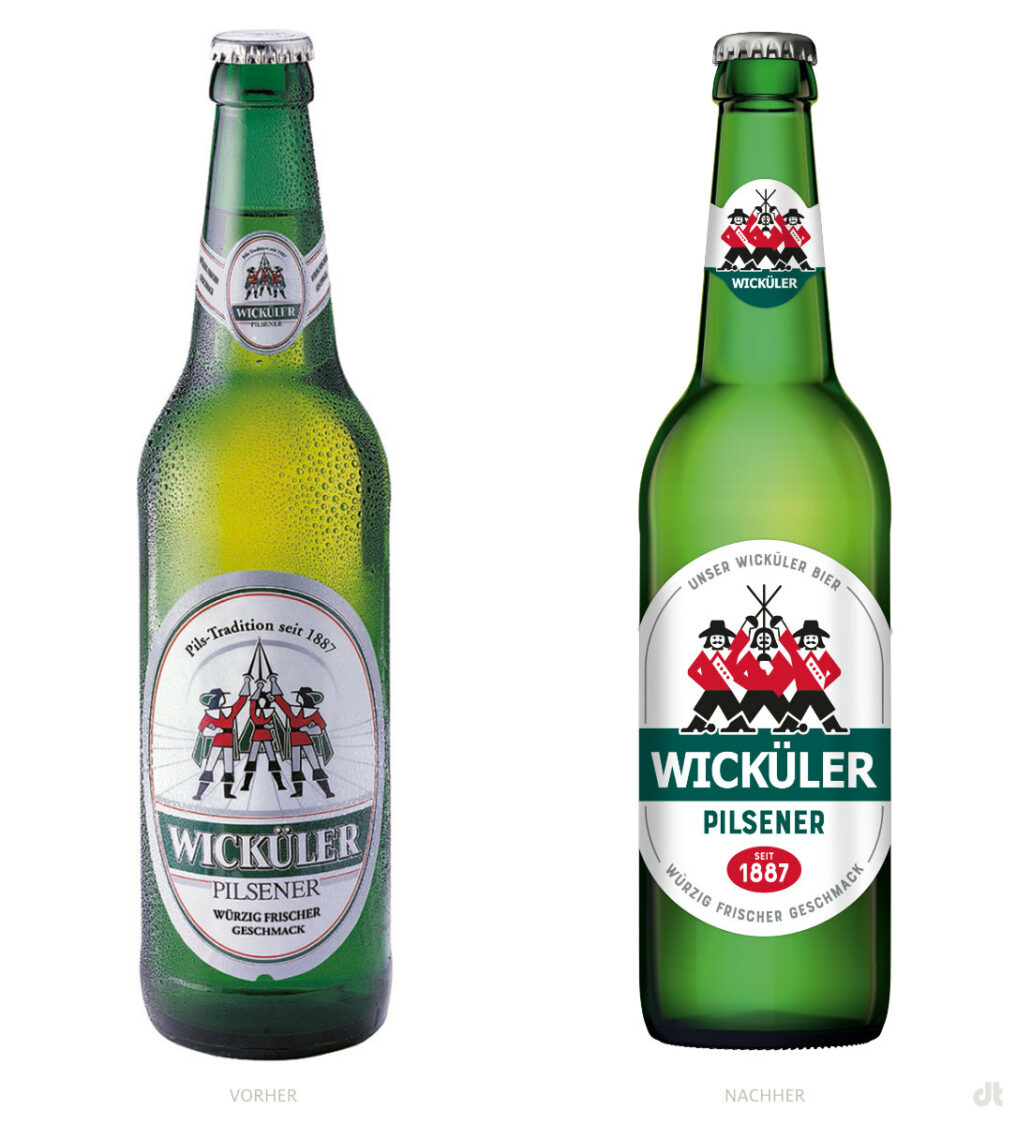 Wicküler Bier 0,5l Longneck – vorher und nachher, Bildquelle: Radeberger Gruppe, Bildmontage: dt