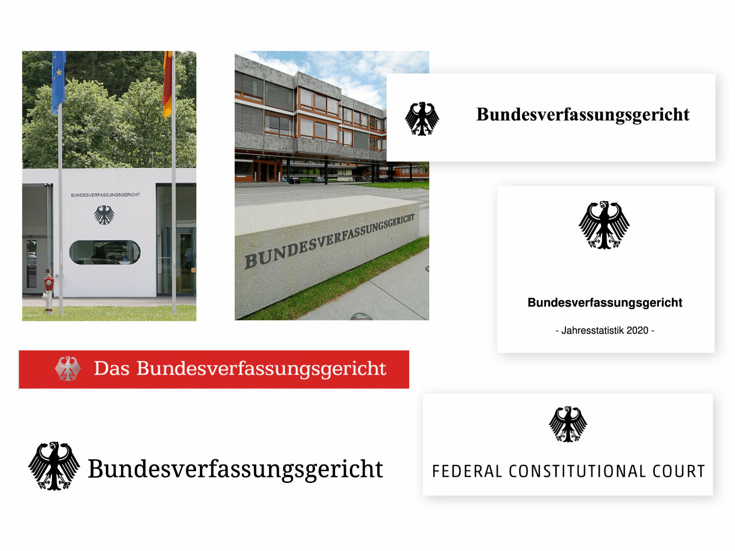 Darstellungsvarianten Logo Bundesverfassungsgericht, Foto (links): Matthias Cantow, Foto (Mitte): Rainer Lück, Bildmontage: dt