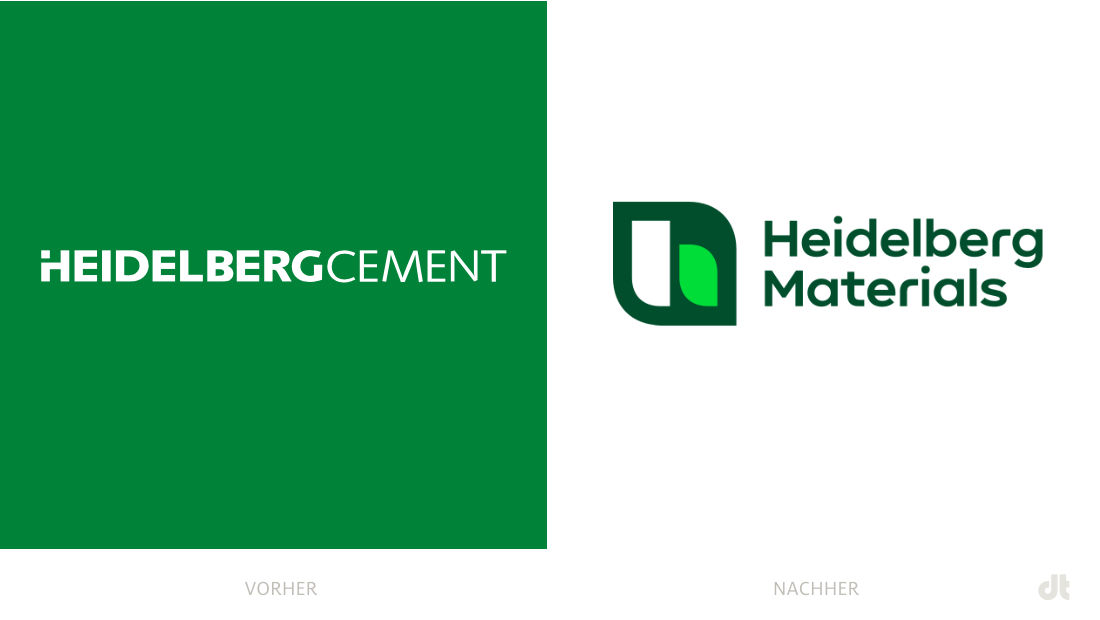 Heidelberg Cement / Materials Logo – vorher und nachher, Bildquelle: Heidelberg Materials Bildmontage: dt