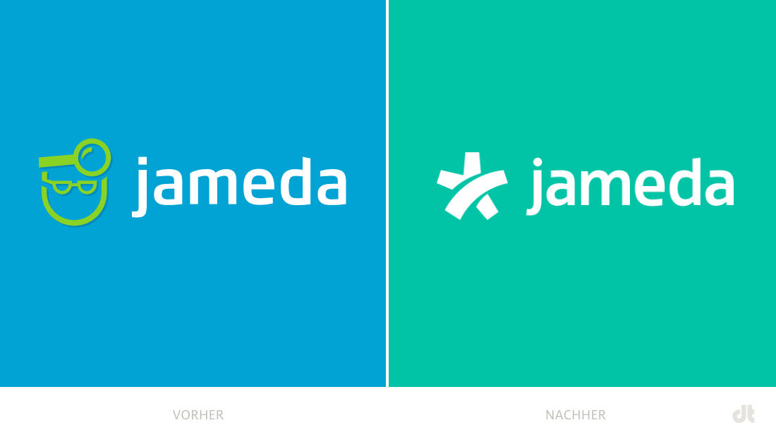 Jameda Logo – vorher und nachher, Bildquelle: Jameda, Bildmontage: dt