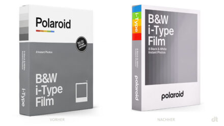 Polaroid B&W i-Type Film – vorher und nachher, Bildquelle: Polaroid, Bildmontage: dt