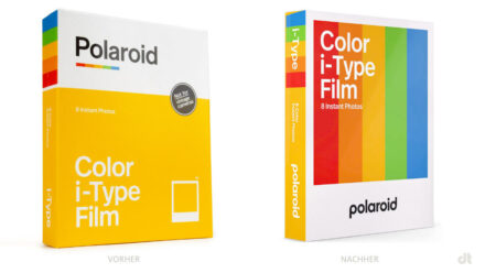Polaroid Color i-Type Film – vorher und nachher, Bildquelle: Polaroid, Bildmontage: dt