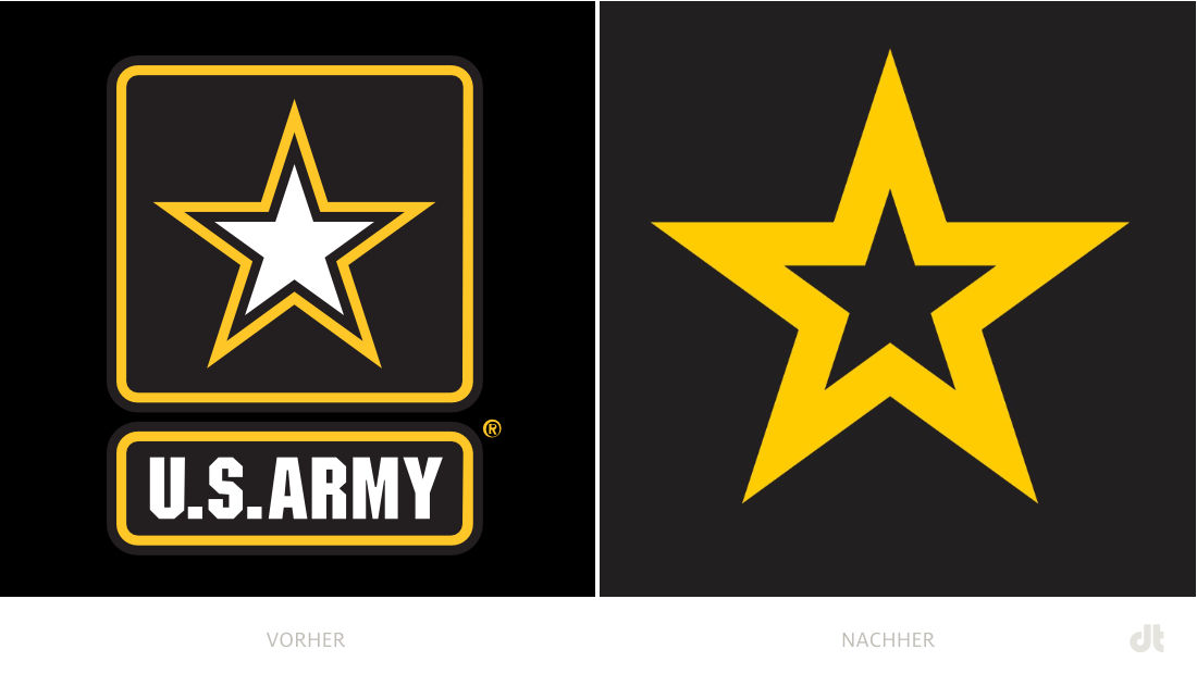 U.S. Army Logo – vorher und nachher, Bildquelle: U.S. Army, Bildmontage: dt