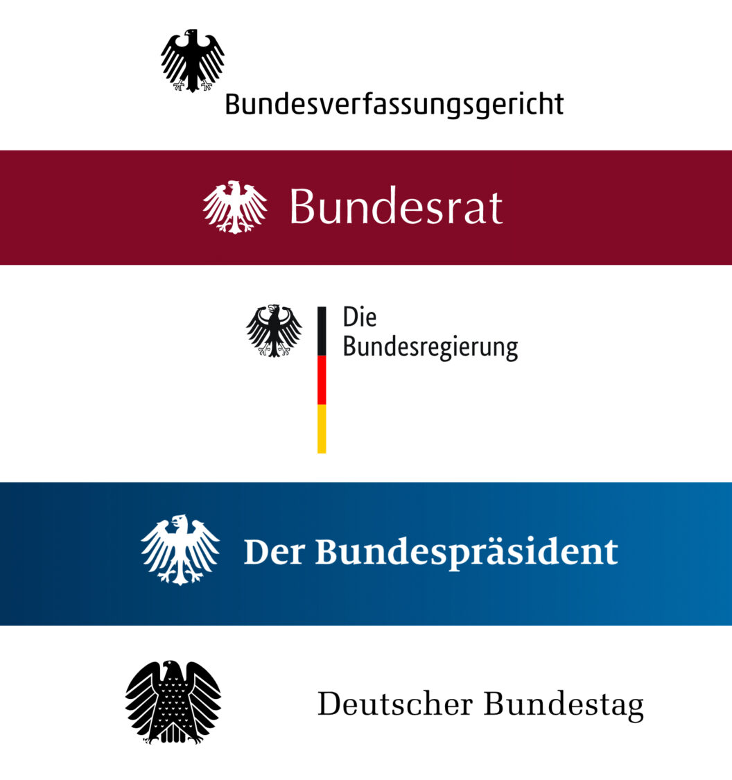 Logos / Bundesadler der fünf ständigen Verfassungsorgane