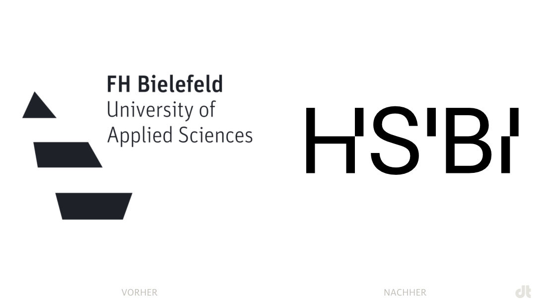 FH Bielefeld / Hochschule Bielefeld (HSBI) Logo – vorher und nachher, Bildquelle: HSBI, Bildmontage: dt