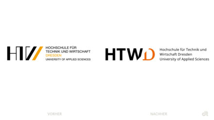 HTW Dresden Logo – vorher und nachher, Bildquelle: HTW Dresden, Bildmontage: dt