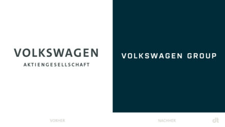 Volkswagen Group Logo – vorher und nachher, Bildquelle: Volkswagen Group, Bildmontage: dt