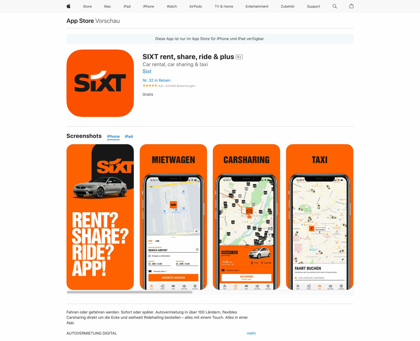 Sixt Appstore