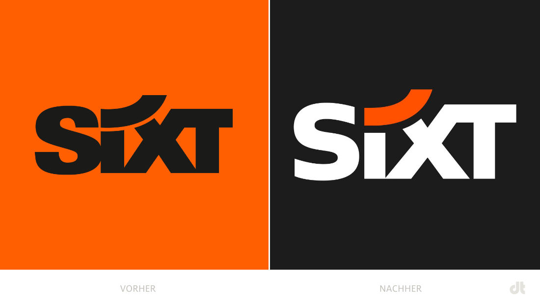 Sixt Logo – vorher und nachher, Bildquelle: Sixt, Bildmontage: dt