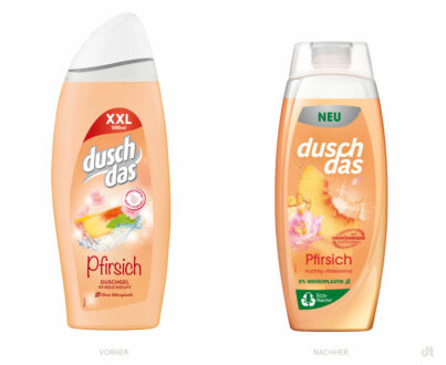 Duschdas Pfirsich (500ml/450ml) – vorher und nachher