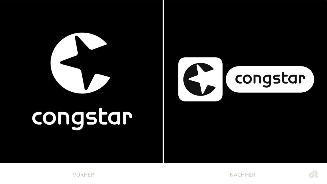 Congstar Logo – vorher und nachher, Bildquelle: Congstar, Bildmontage: dt
