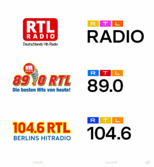 RTL Radiosender Logo – vorher und nachher, Bildquelle: RTL, Bildmontage: dt