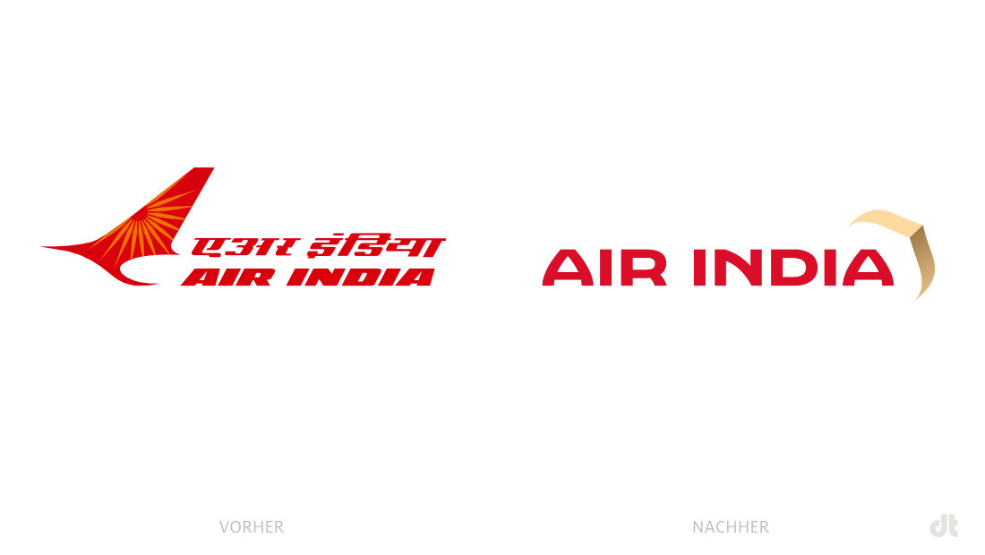 Air India Logo – vorher und nachher, Bildquelle: Air India, Bildmontage: dt