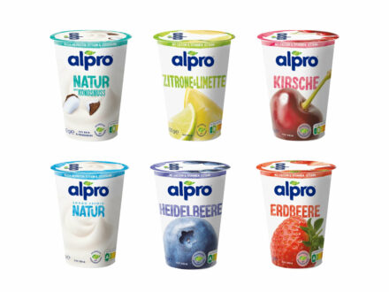 Alpro Joghurtalternative Verpackung – vorher und nachher, Bildquelle: Alpro, Bildmontage: dt